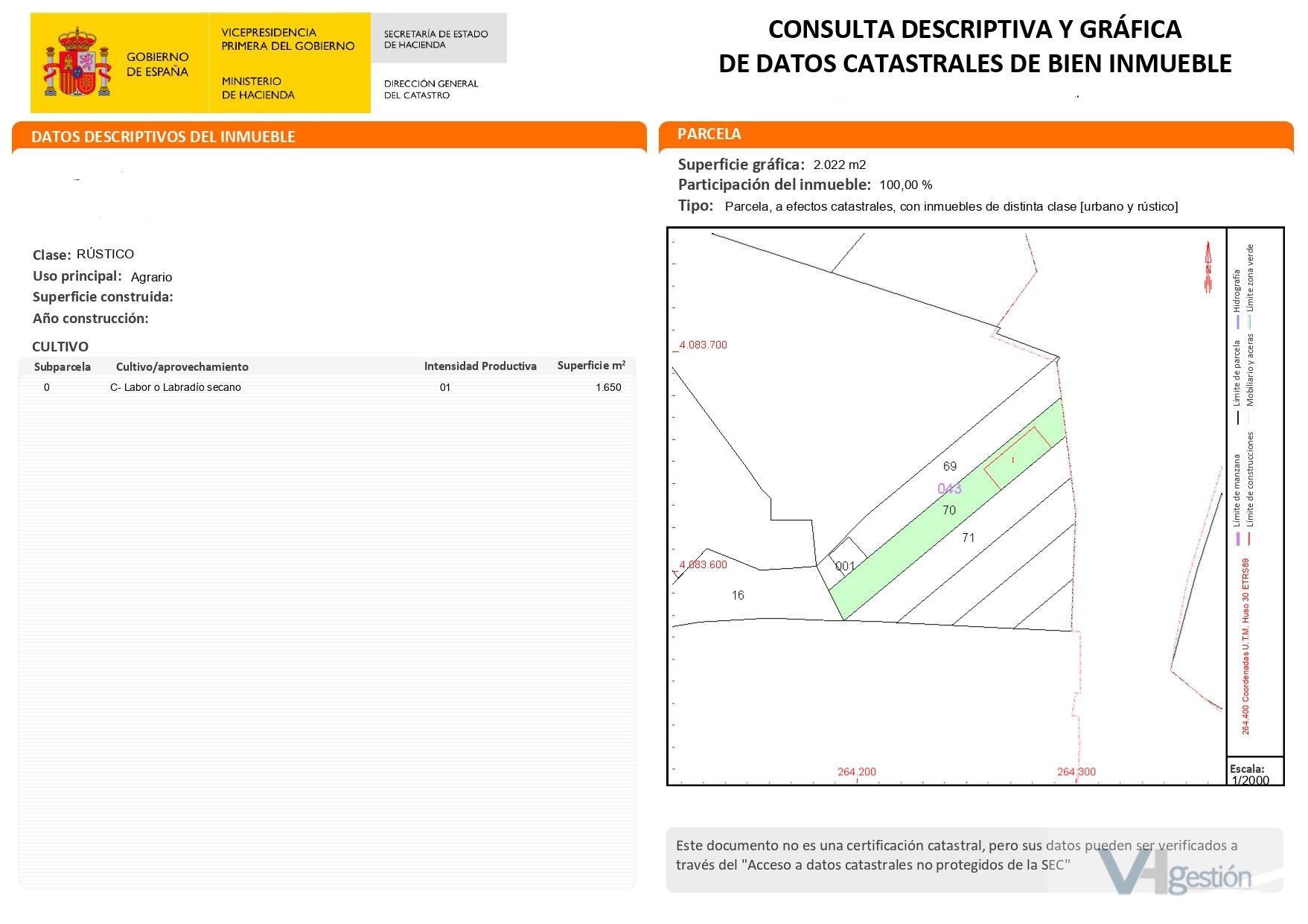 For sale of rural property in Villamartín