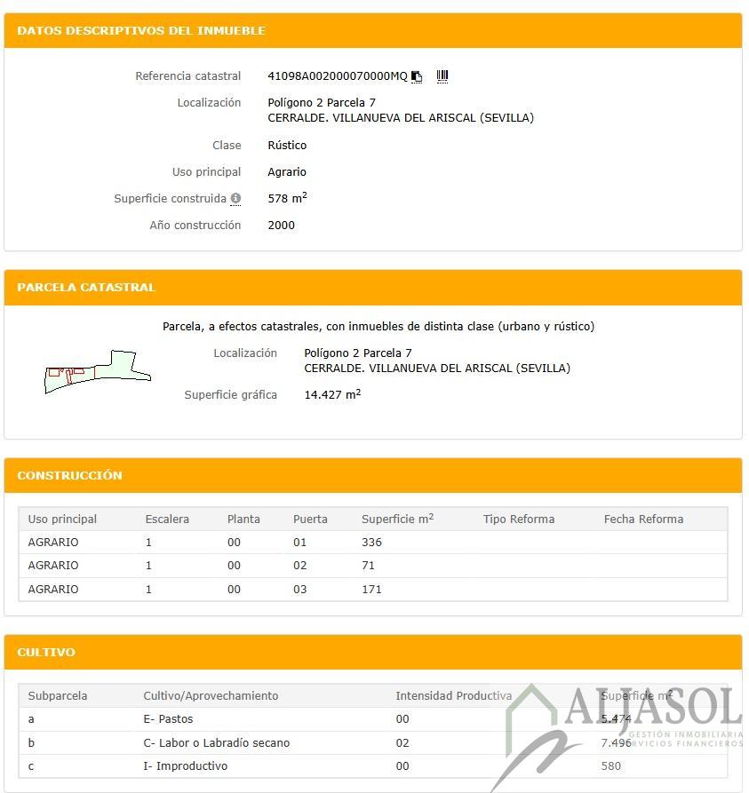 Venta de finca rústica en Villanueva del Ariscal Venta de finca rústica en Villanueva del Ariscal