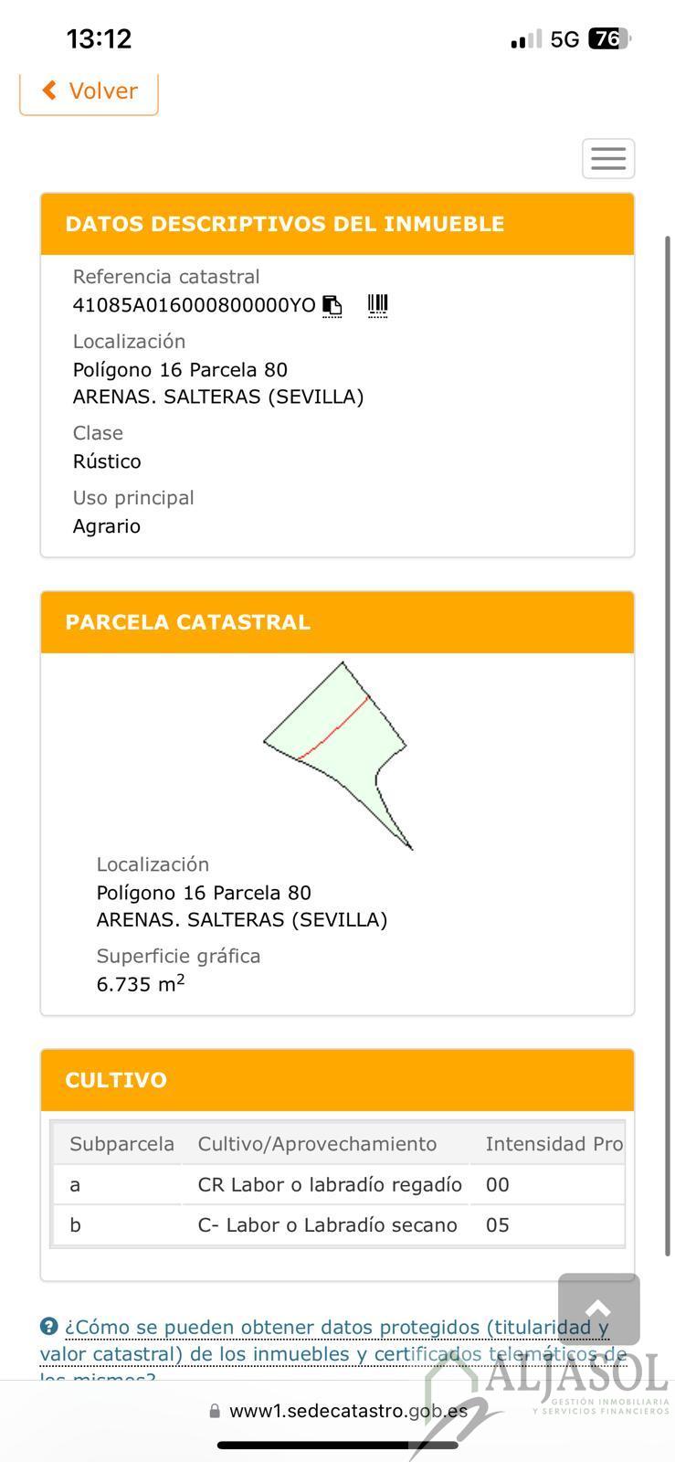 Venta de finca rústica en Salteras