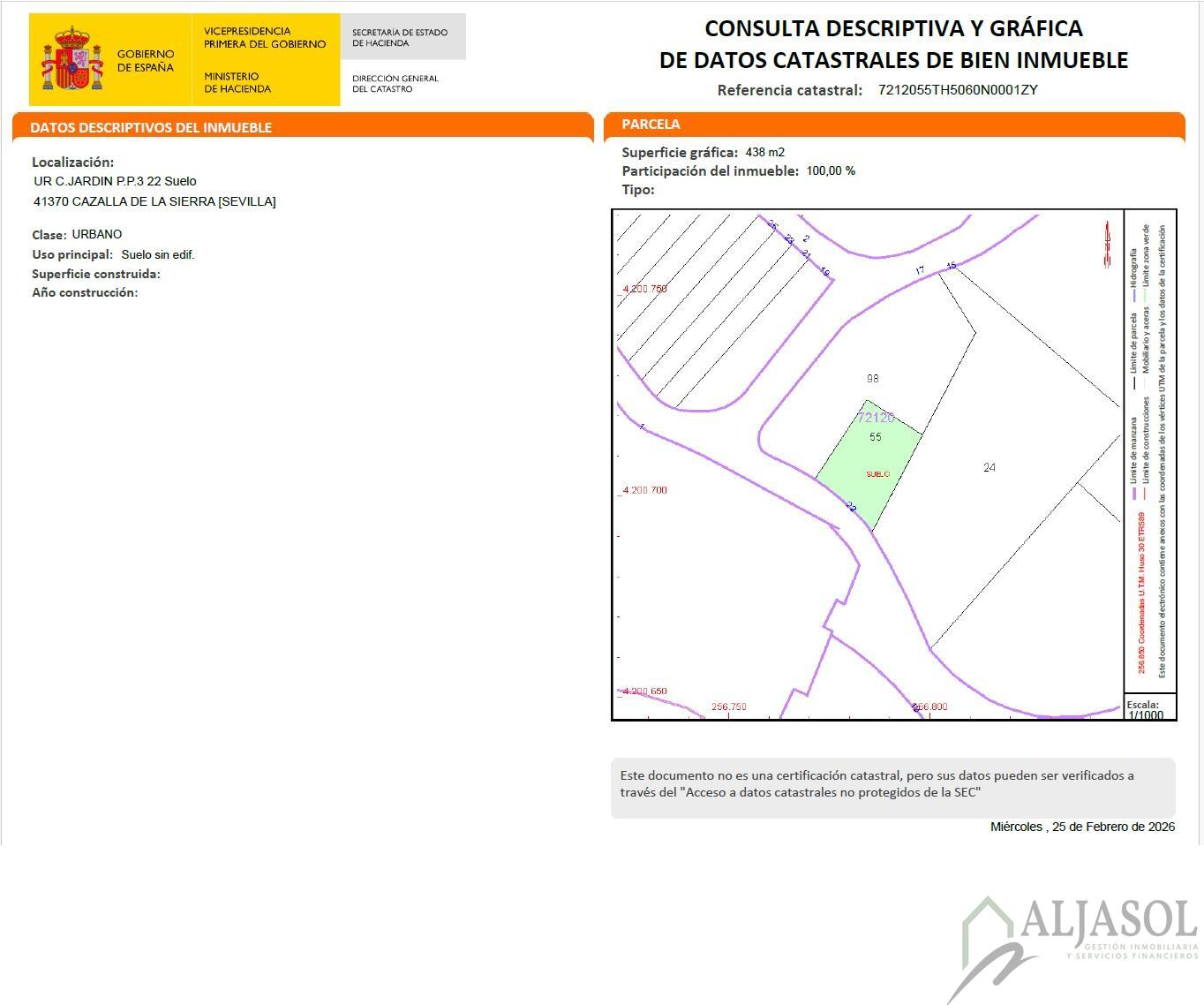 Venta de terreno en Cazalla de la Sierra