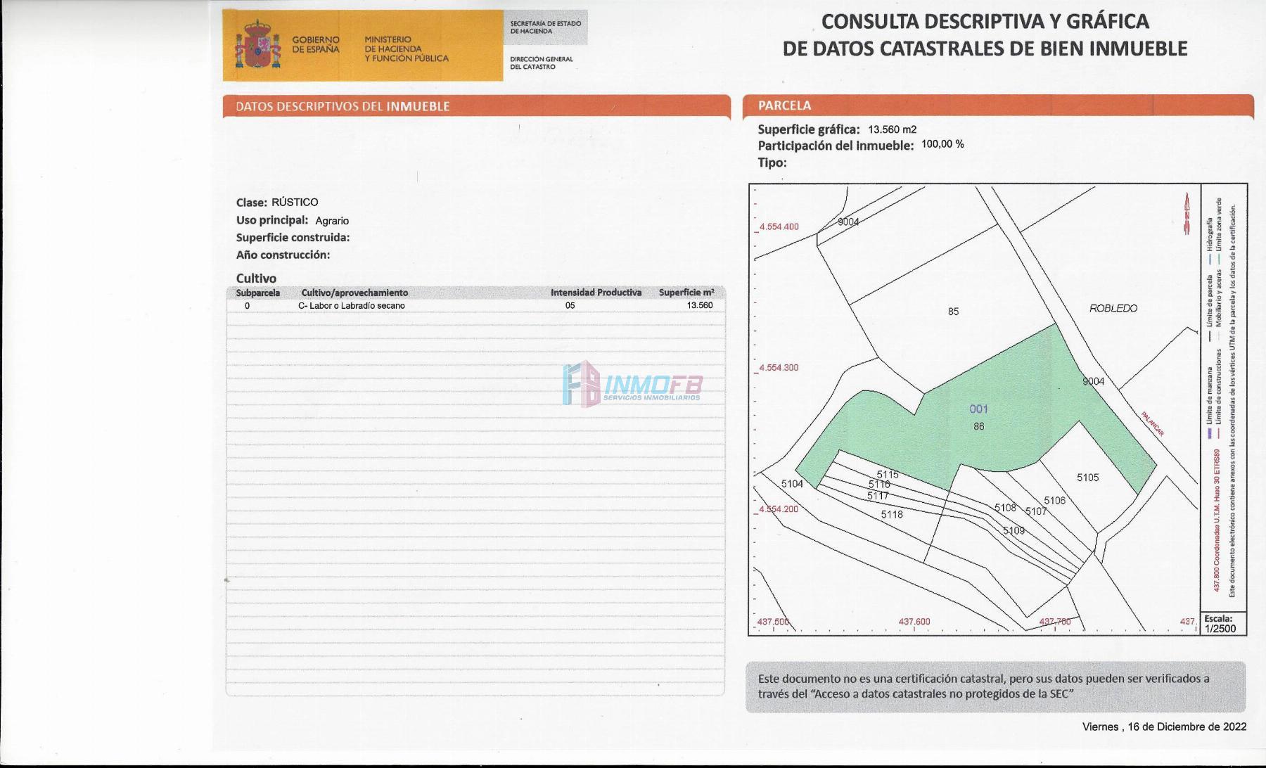 For sale of land in Arcones