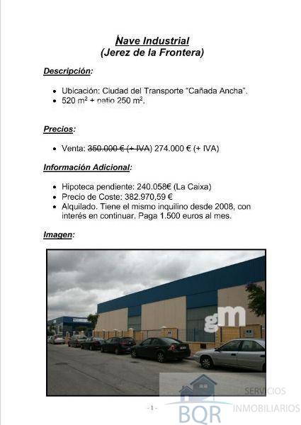 For sale of industrial plant/warehouse in Jerez de la Frontera