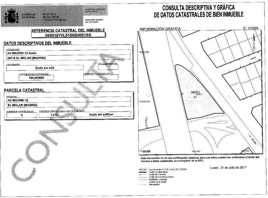 For sale of land in El Molar