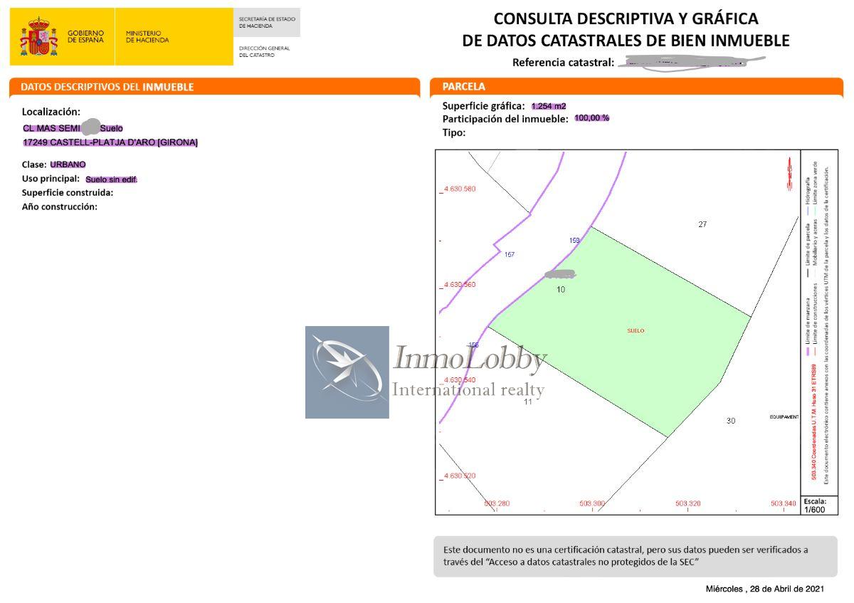 For sale of land in Platja d´Aro