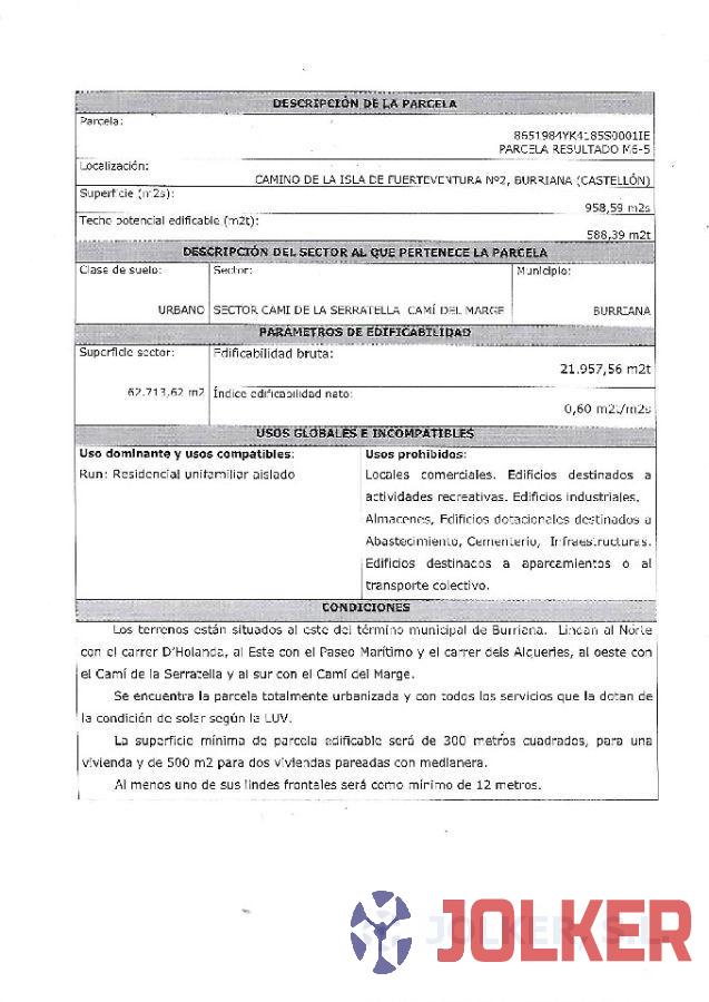 For sale of land in Burriana