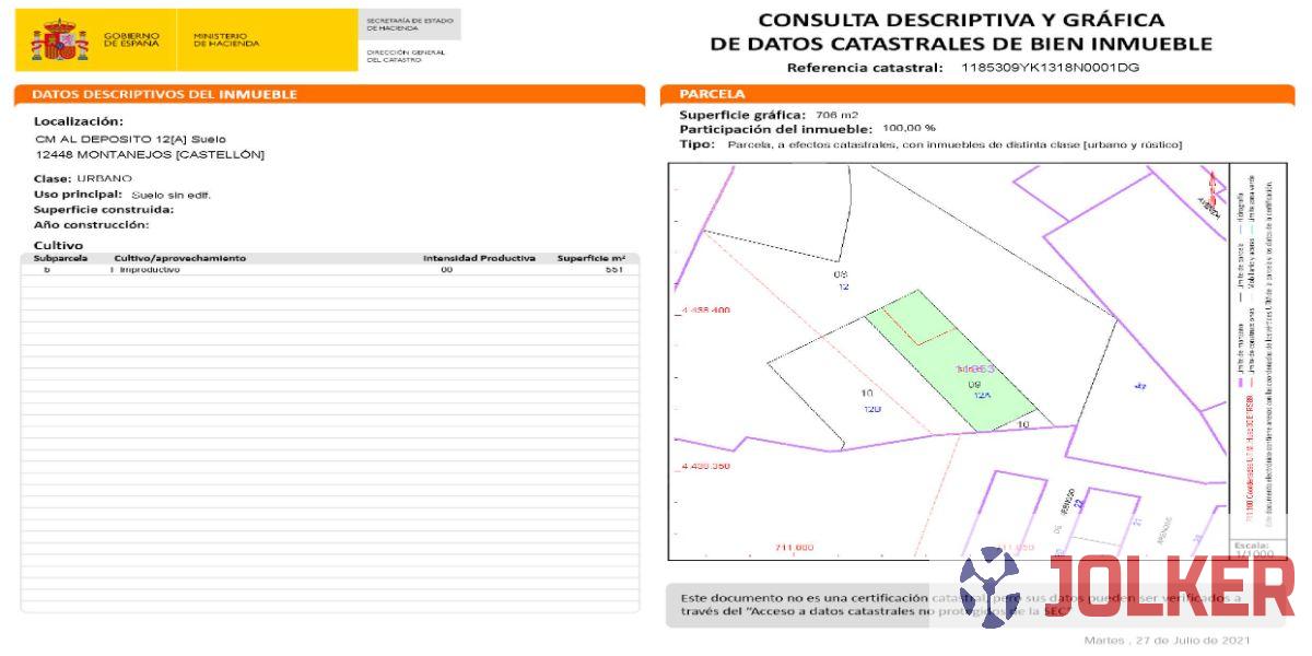 Venta de terreno en Montanejos