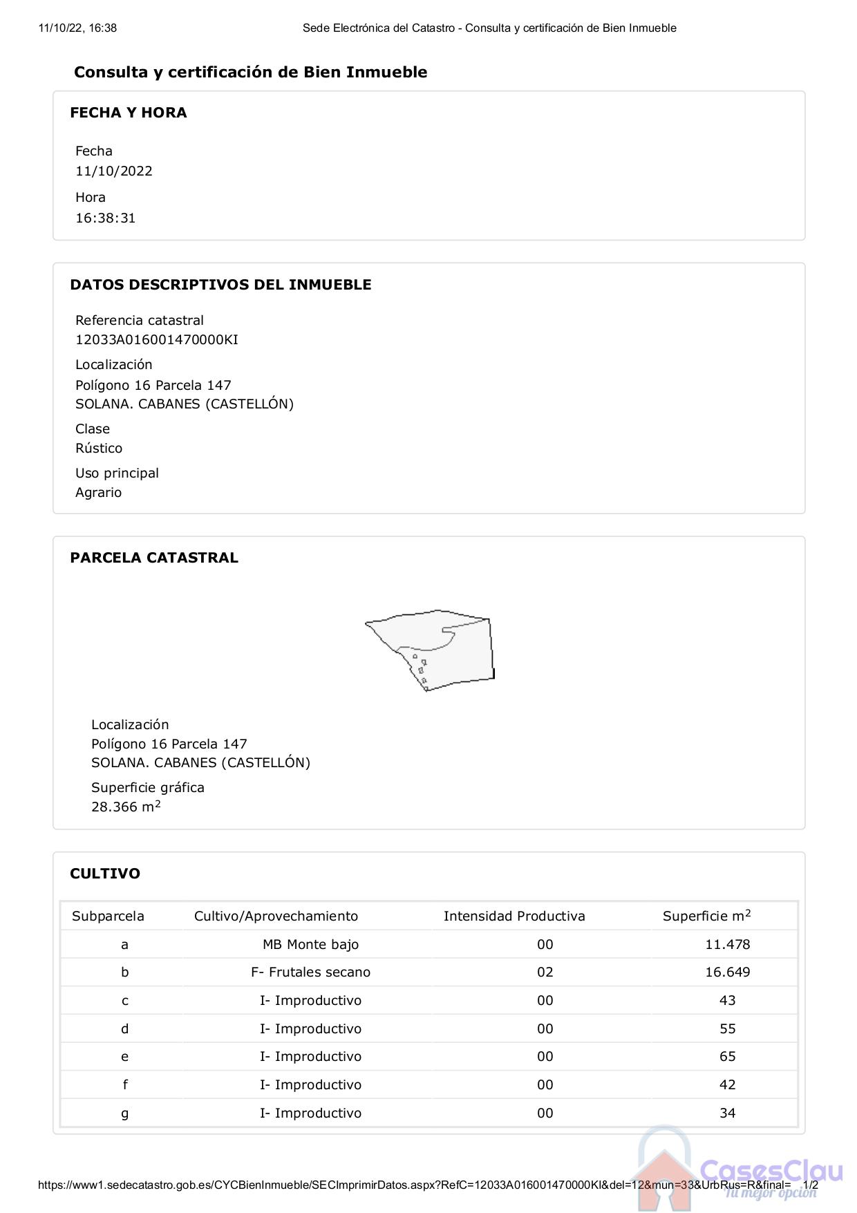 Venta de terreno en Cabanes