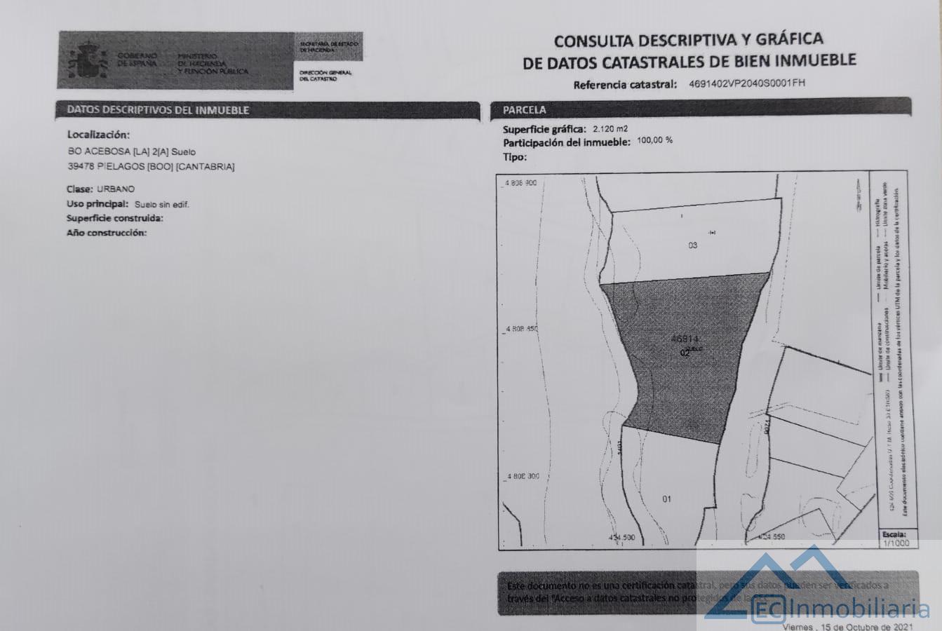 Venta de terreno en Piélagos