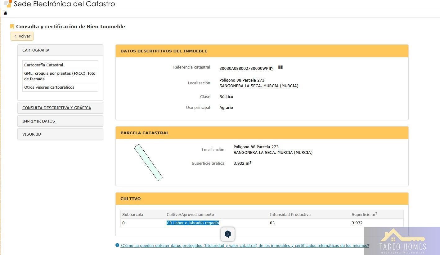 Venta de terreno en Sangonera la Seca