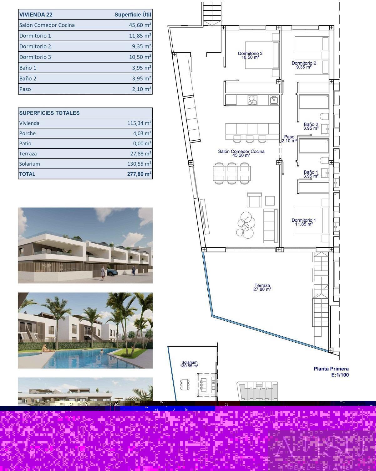 Venta de bungalow en Pilar de la horadada