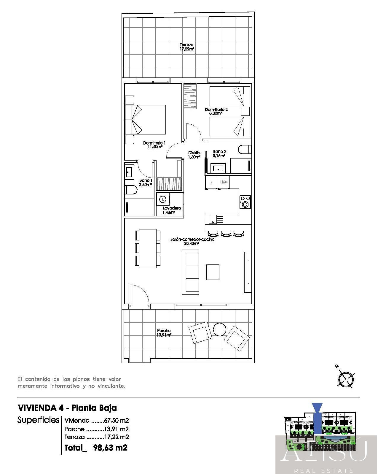 Venta de bungalow en Pilar de la horadada