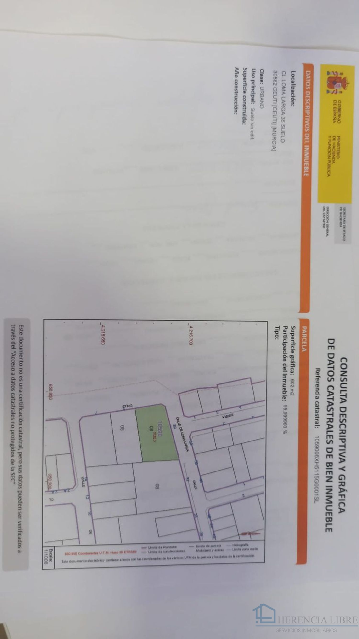 Venta de terreno en Ceuti